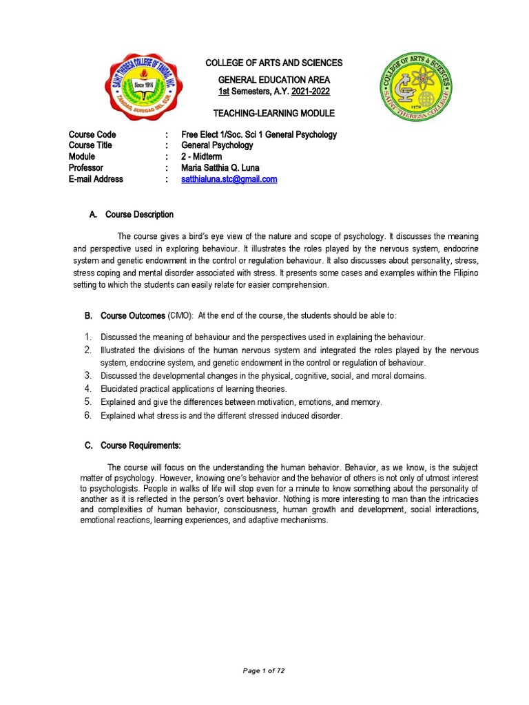 General Psychology: Motivation & Emotion Module | PDF | Motivational ...