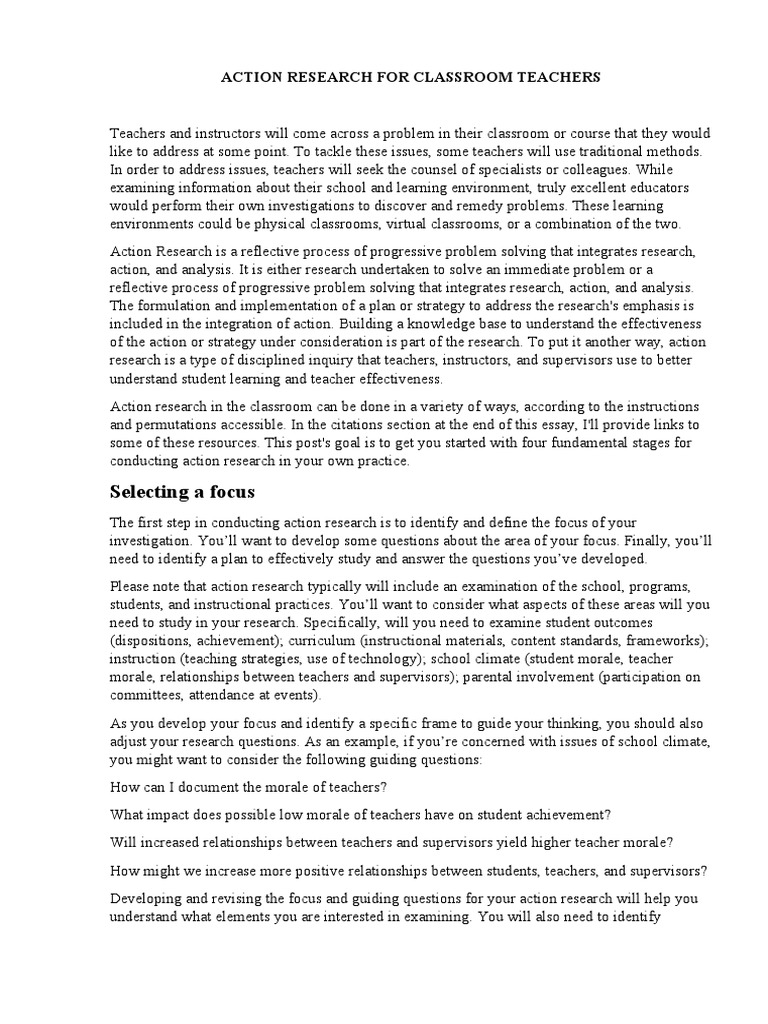 Action Research For Classroom Teachers | PDF | Teachers | Hypothesis