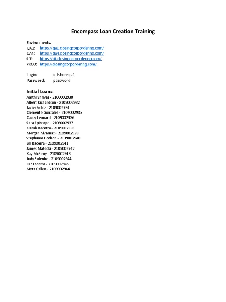 Encompass Loan Creation Training Guide | PDF | Loans | Credit