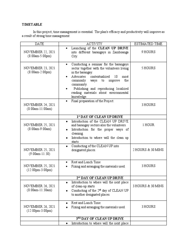 Action Plan (Timetable) PDF