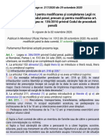 Legea Nr. 217_2020 Pentru Modificarea Şi Completarea Legii Nr. 286_2009 Privind Codul Penal, Precum Şi Pentru Modificarea Art. 223 Alin. (2) Din Legea Nr. 135_2010 Privind Codul de Procedură Penală