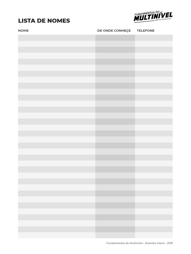 Lista De Nomes Pdf