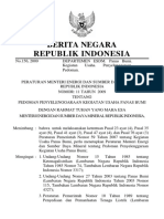 106. Peraturan Menteri Energi Dan Sumber Daya Mineral Nomor 11 Tahun 2009 Tentang Pedoman Penyelenggaraan Kegiatan Usaha Panas Bumi