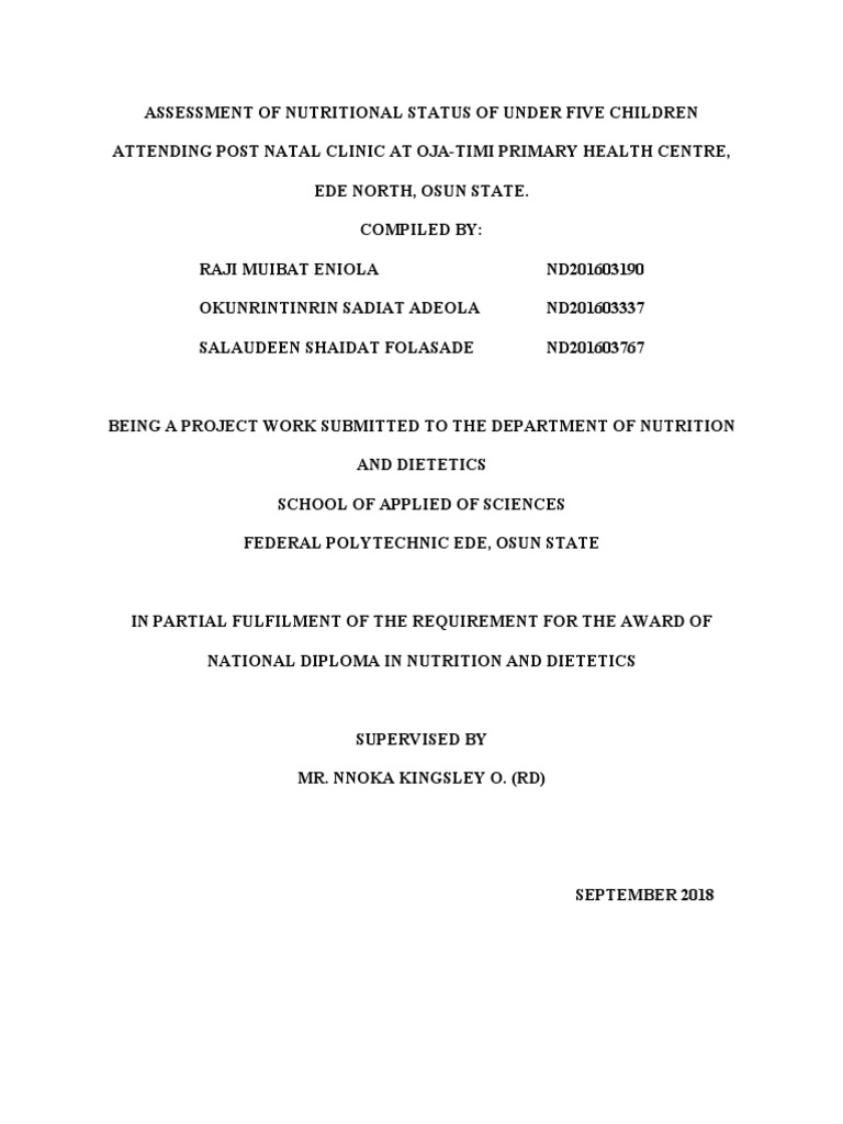 Assessment of Nutritional Status of Under Five Children Attending Post ...