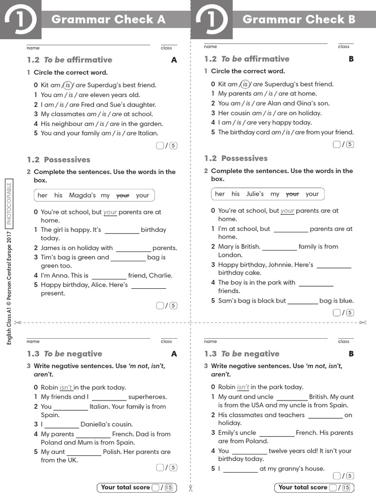 ECA1 - Tests - Grammar Check 1 - AB | PDF | Linguistics