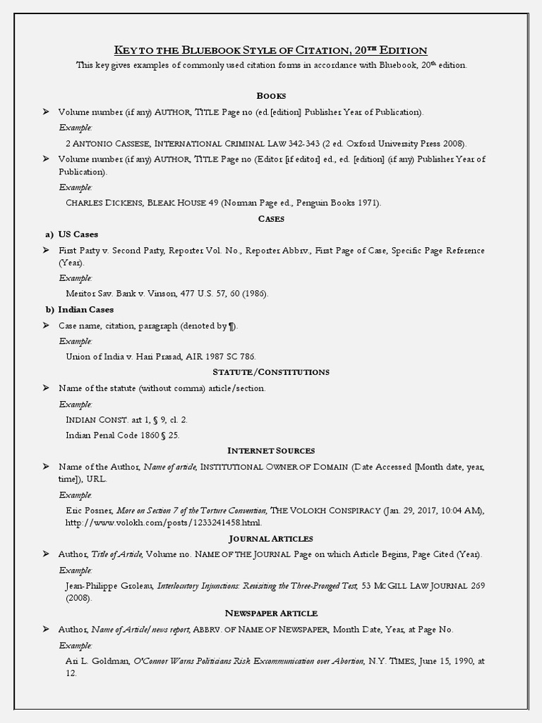 Bluebook Citation Guide: 20th Edition | PDF