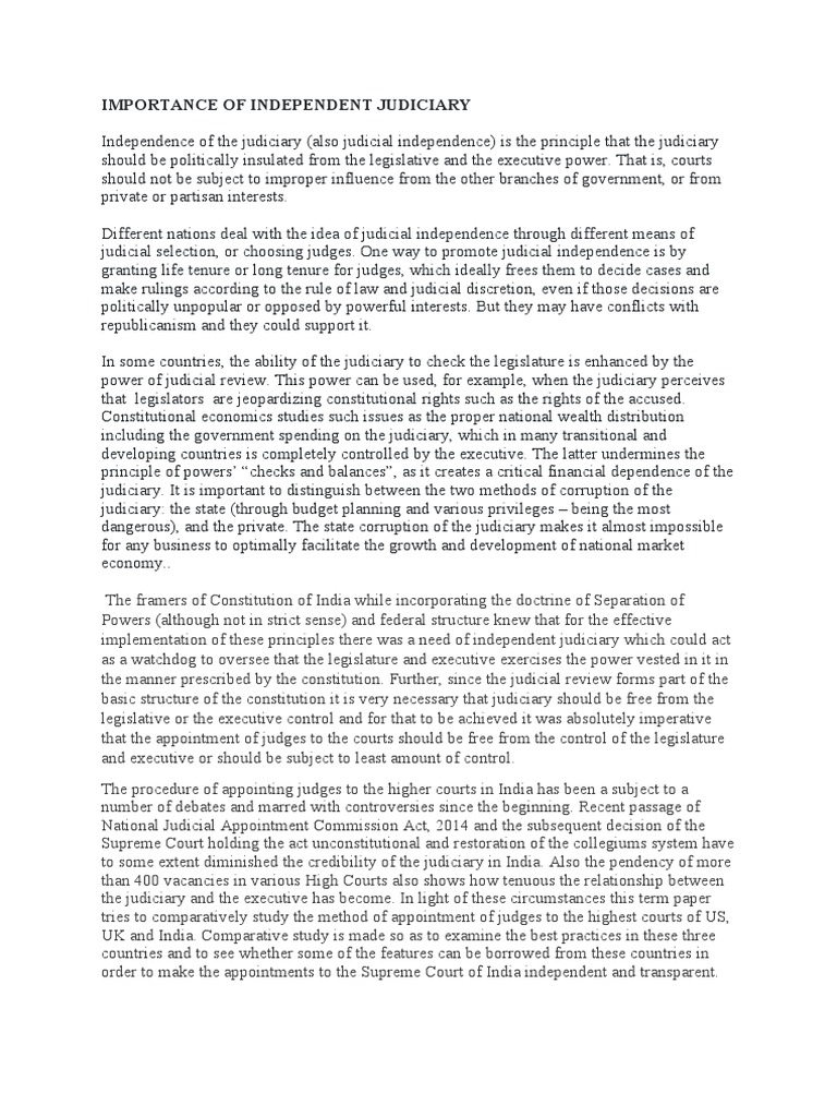 Importance of Independent Judiciary | PDF | Supreme Court Of India ...