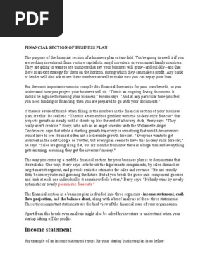 FINANCIAL SECTION OF BUSINESS PLAN