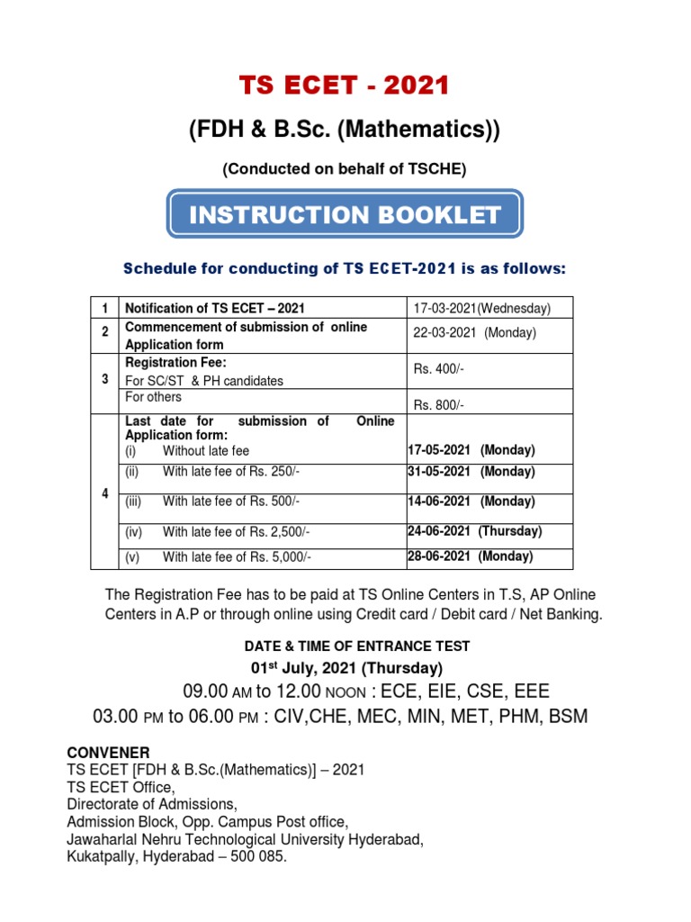Guidelines and Instructions for the Telangana State Engineering Common