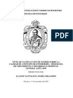 Usat Nivel de Satisfacción de Madres Sobre La Calidad de Atención de Enfermería - Programa de Crecimiento y Desarrollo. Hospital General Jaén, 2018