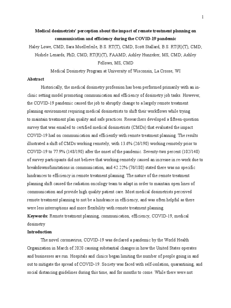 Capstone Project Final Draft Pdf Telecommuting Radiation Therapy