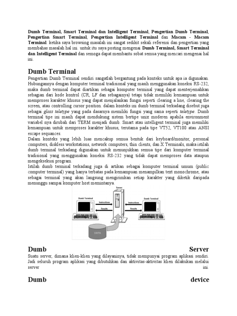 Pengertian Terminal: Dumb, Smart, Intelligent | PDF | Komputer