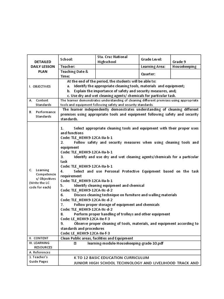Detailed Daily Lesson Plan: K To 12 Basic Education Curriculum Junior ...