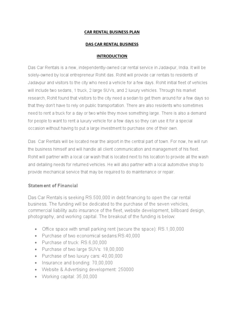 Das Car Rentals Business Plan | PDF | Car Rental | Car
