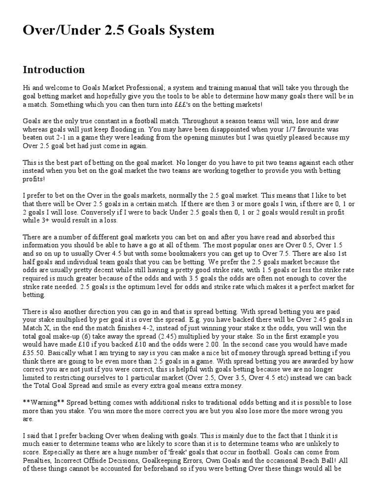 Over-Under 2.5 Goals System | PDF | Odds | Gambling