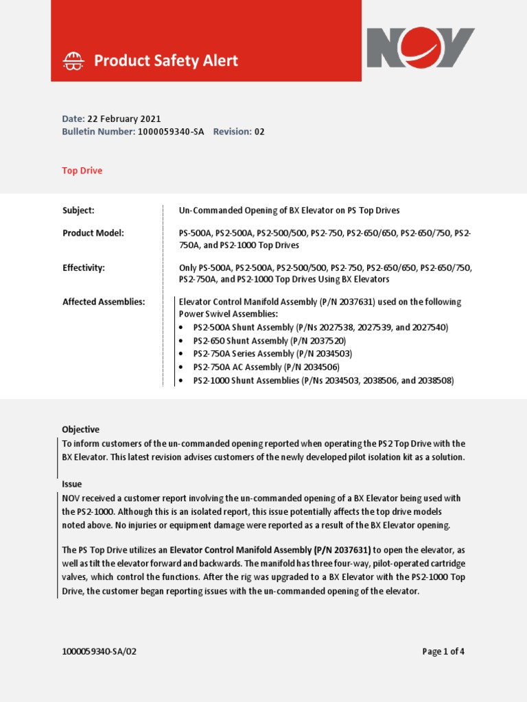 Product Safety Alert 22 February 2021 PDF Elevator Manufactured