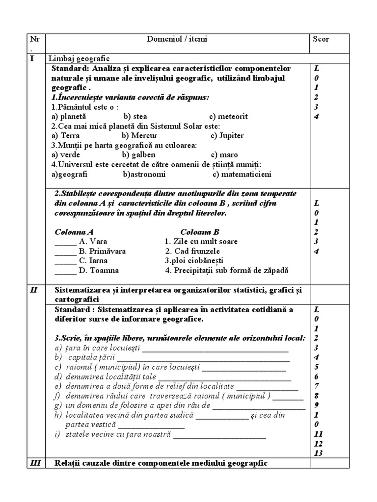 Test Initial CL 5 Geografie | PDF