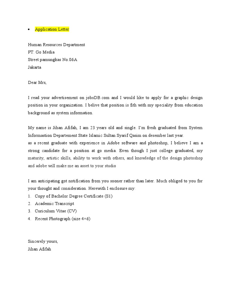 Graphic Design Application Letter | PDF