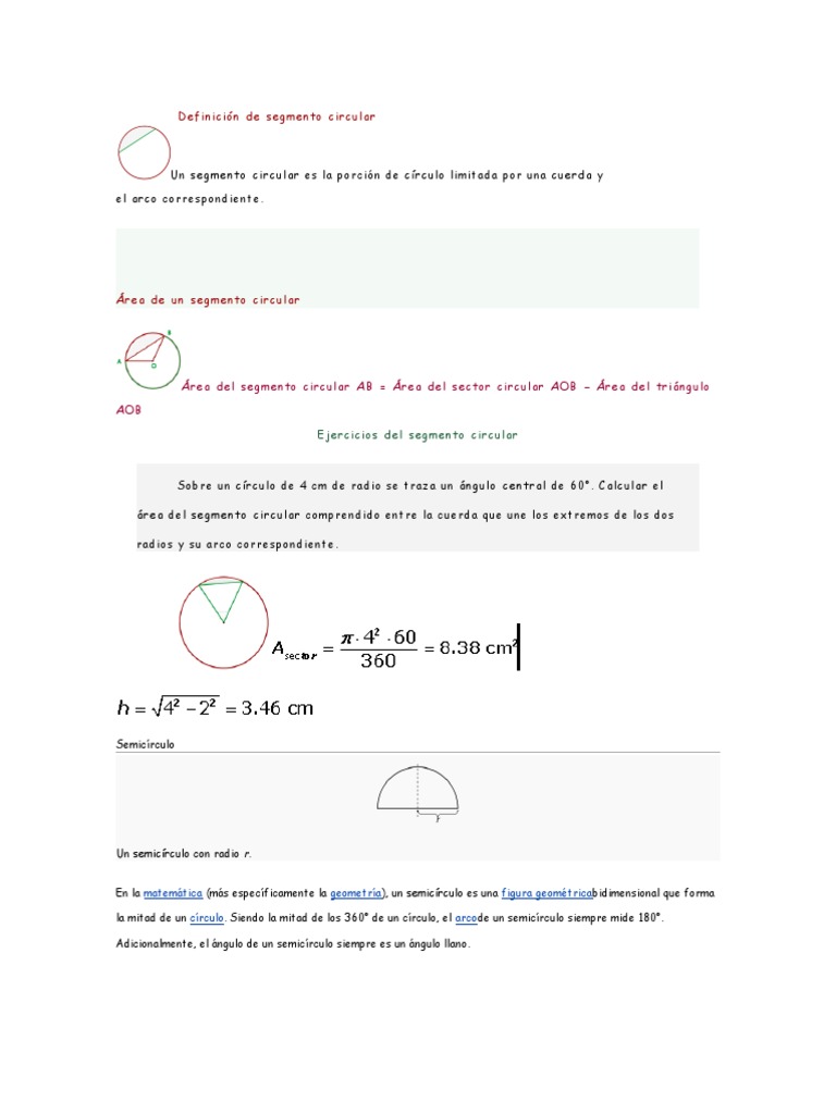 Definición de Segmento Circular PDF Circulo Ángulo