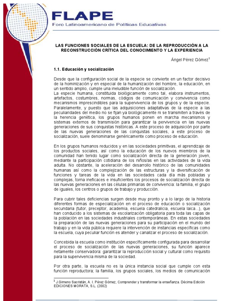 Las Funciones Sociales de La Escuela | PDF | Plan de estudios ...