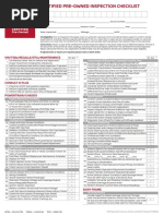 Nissan Certified Pre-Owned Inspection Checklist