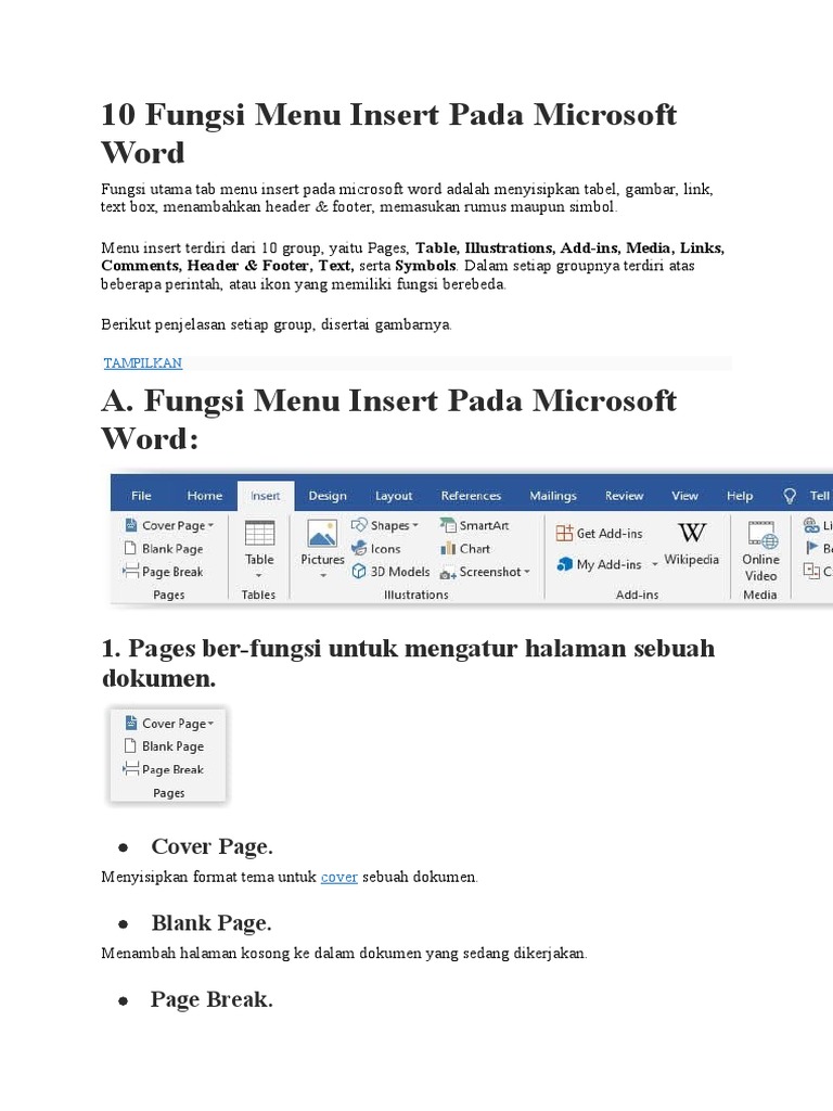 Fungsi Menu Insert di Microsoft Word | PDF | Komputer