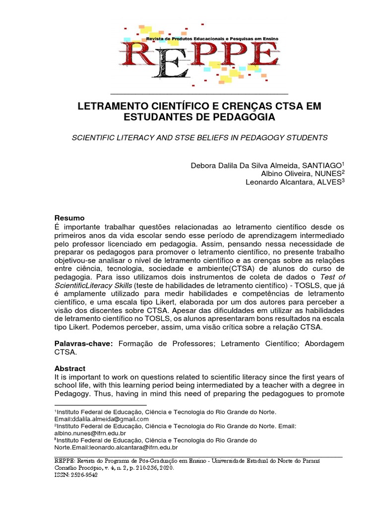 Letramento Científico e Crenças CTSA em Pedagogia | PDF | Science ...
