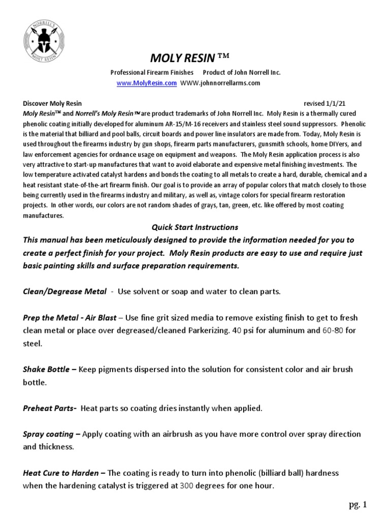 2021 01 01 Moly Resin Manual PDF Paint Epoxy
