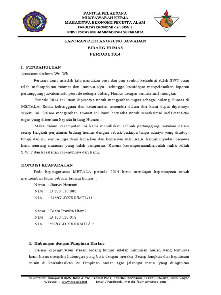 Laporan Humas METALA 2014 UMS | PDF