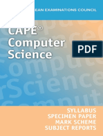 Cape Computer Science: Syllabus Specimen Paper Mark Scheme Subject Reports