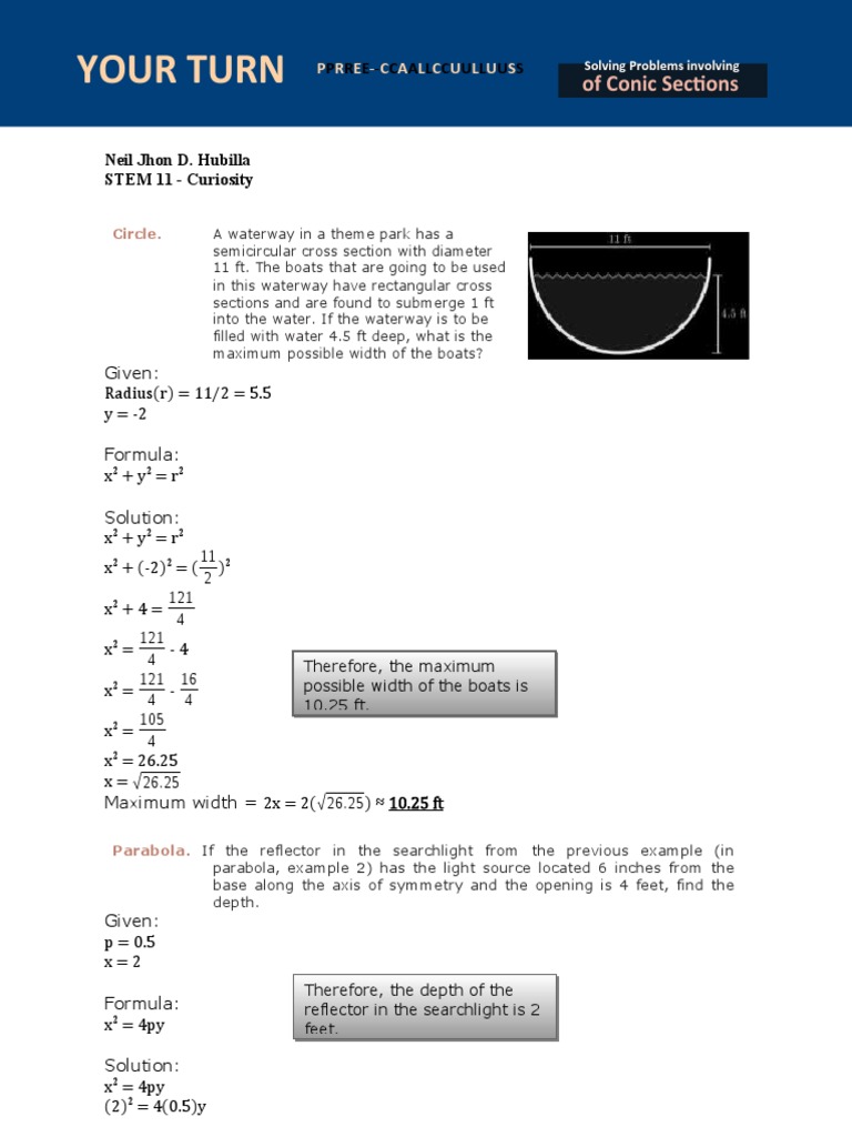 Precal 07 Word Problems On Conics, Your Turn | PDF | Ellipse ...