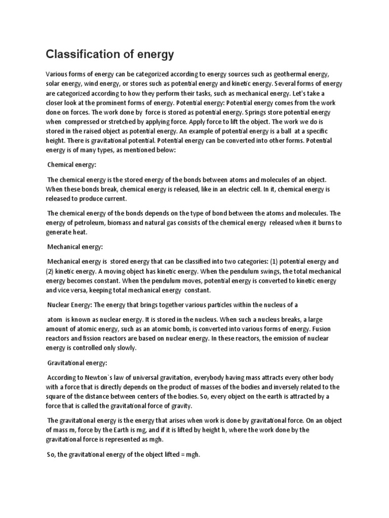 Energy Classification Overview | PDF | Potential Energy | Waves