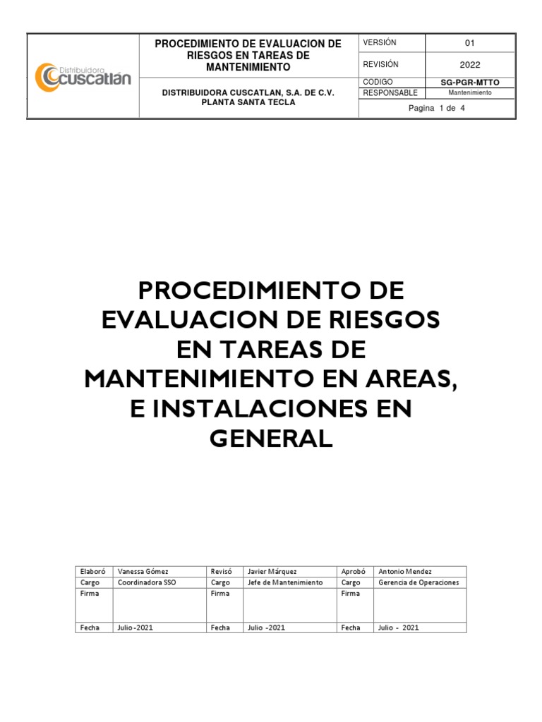 Evaluación de Riesgos en Mantenimiento | PDF