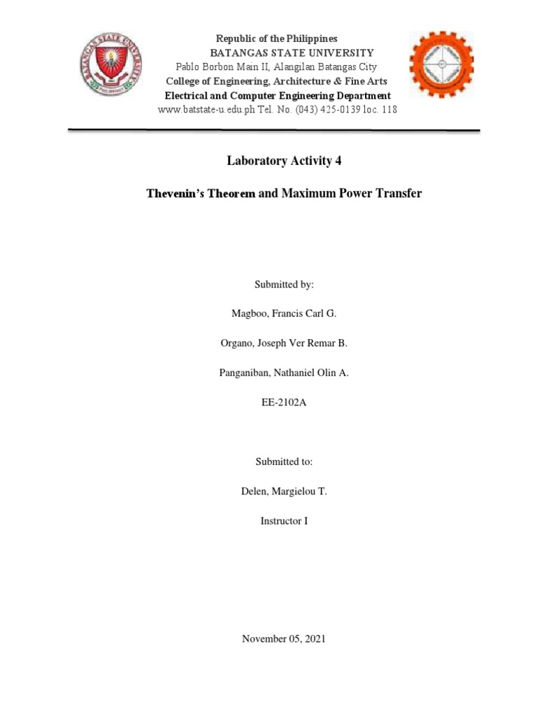 Thevenin's Theorem Lab Report | PDF | Electrical Network | Series And ...