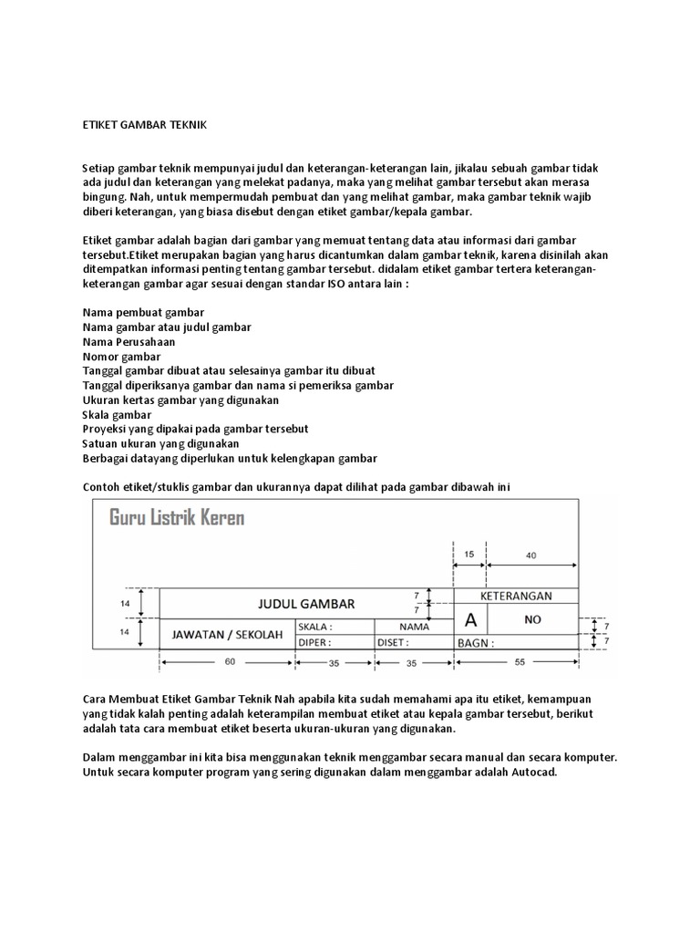 Cara Membuat Etiket Gambar Teknik | PDF