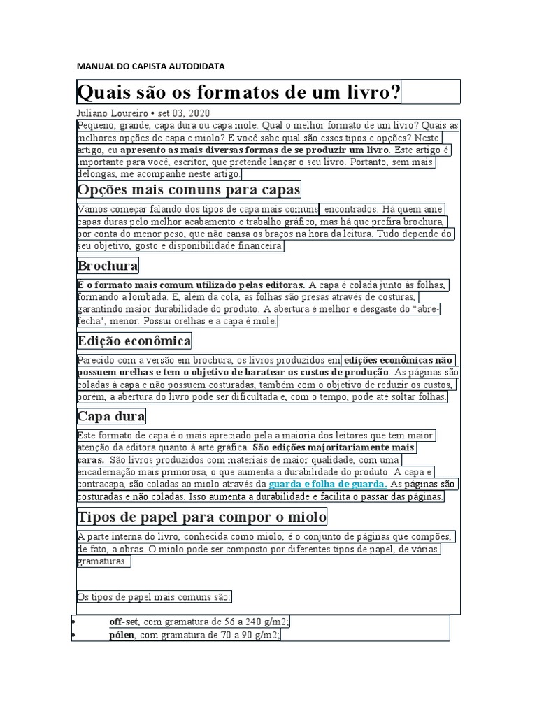 Formatos e Tipos de Capa de Livro | PDF | Livros | Papel