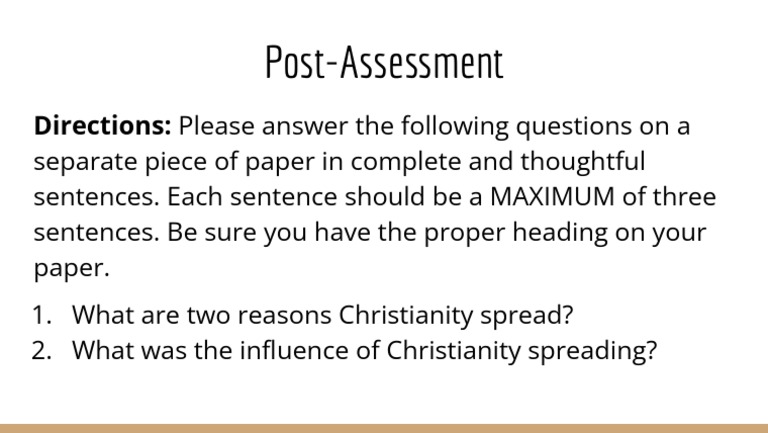 Post-Assessment: Directions: Please Answer The Following Questions On A ...