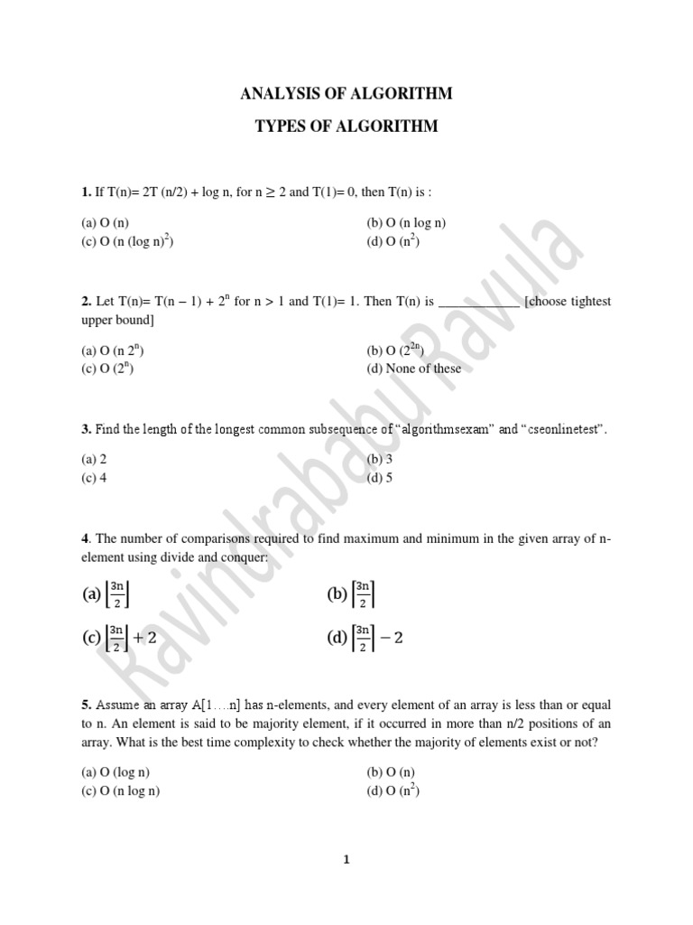 Analysis of Algorithm Types of Algorithm: (A) (B) (C) + 2 (D) 2 | PDF ...