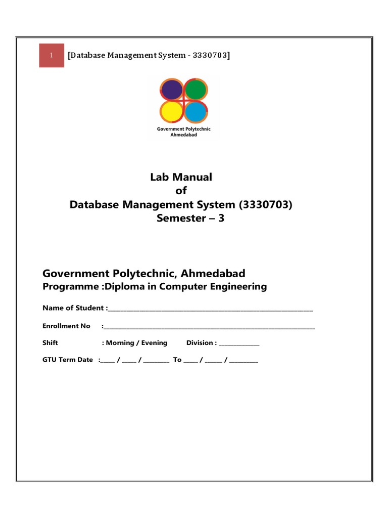 DBMS Lab Manual: SQL Table Commands | PDF | Computer Data | Information ...