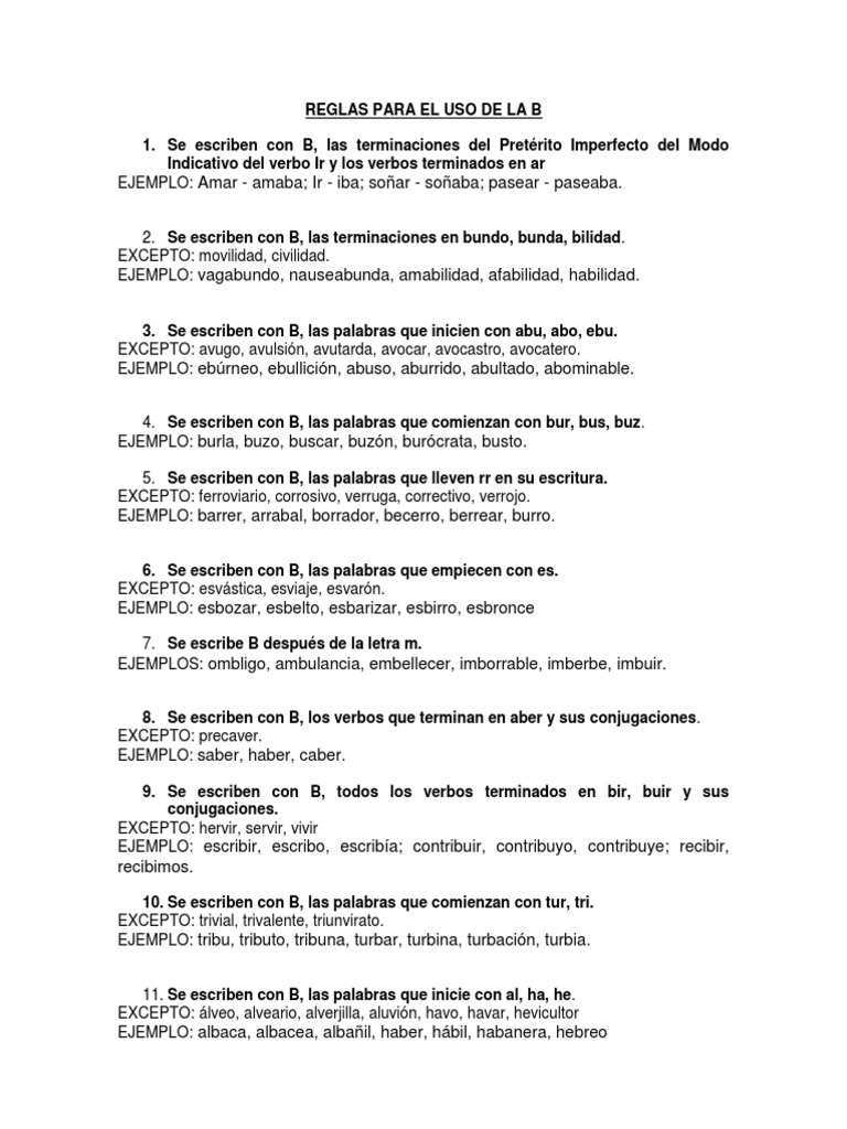 Reglas de uso de la B y V en español | PDF | Gramática | Tipología ...