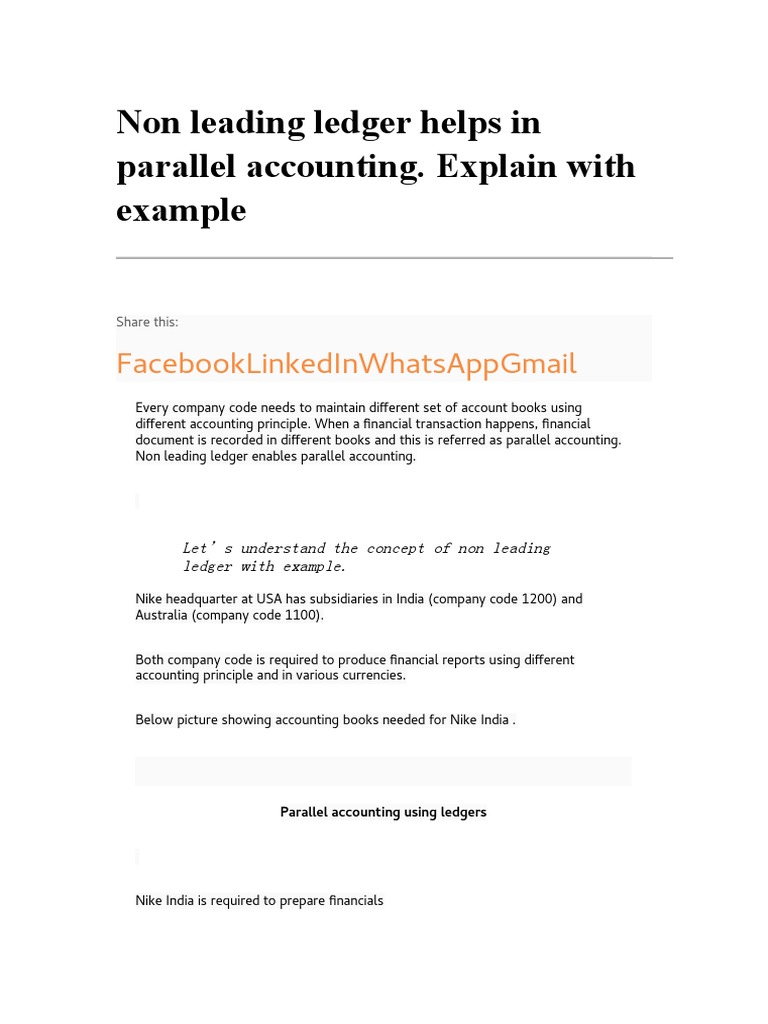 Non Leading Ledger Helps in Parallel Accounting PDF Accounting