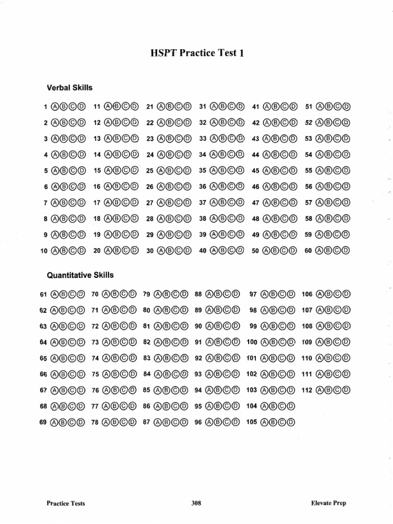Hspt answer sheet blank pdf