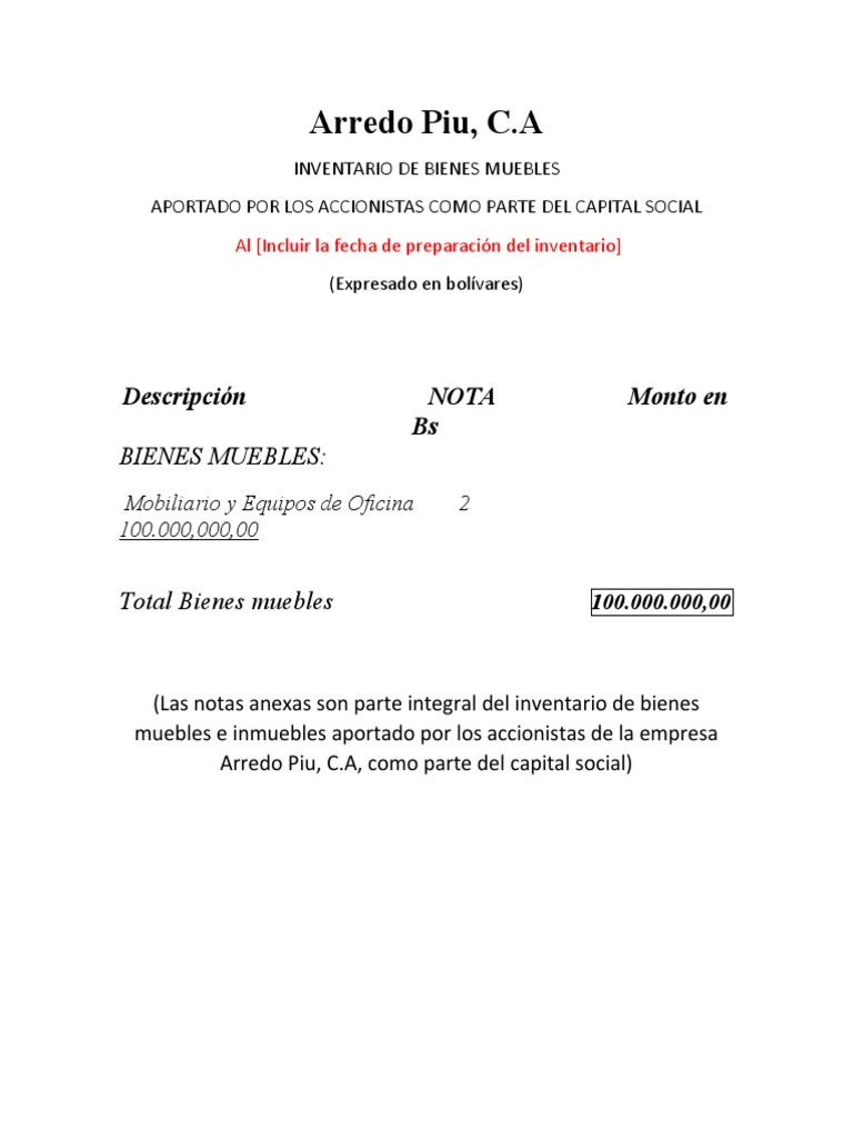 Inventario de Bienes Muebles Arredo Piu | PDF | Contabilidad | Business