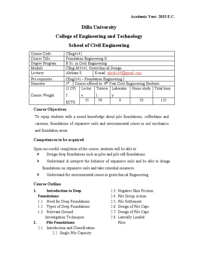 Foundation-II Course Outline | PDF | Deep Foundation | Foundation ...