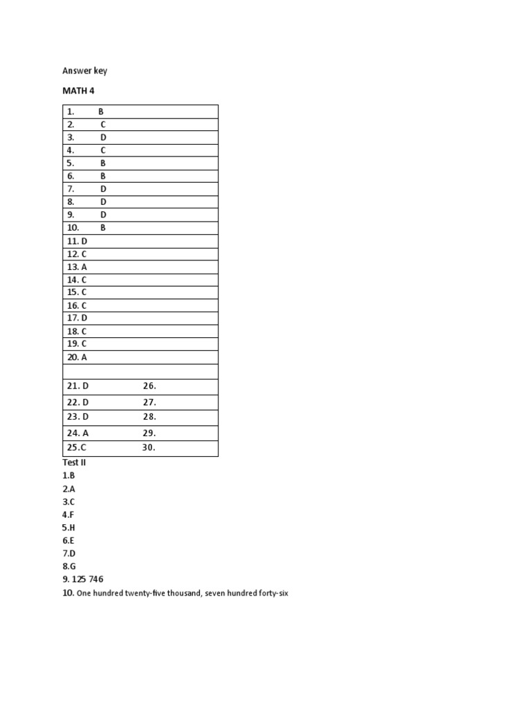 Answer Key Grade 4 1st Quarter | PDF