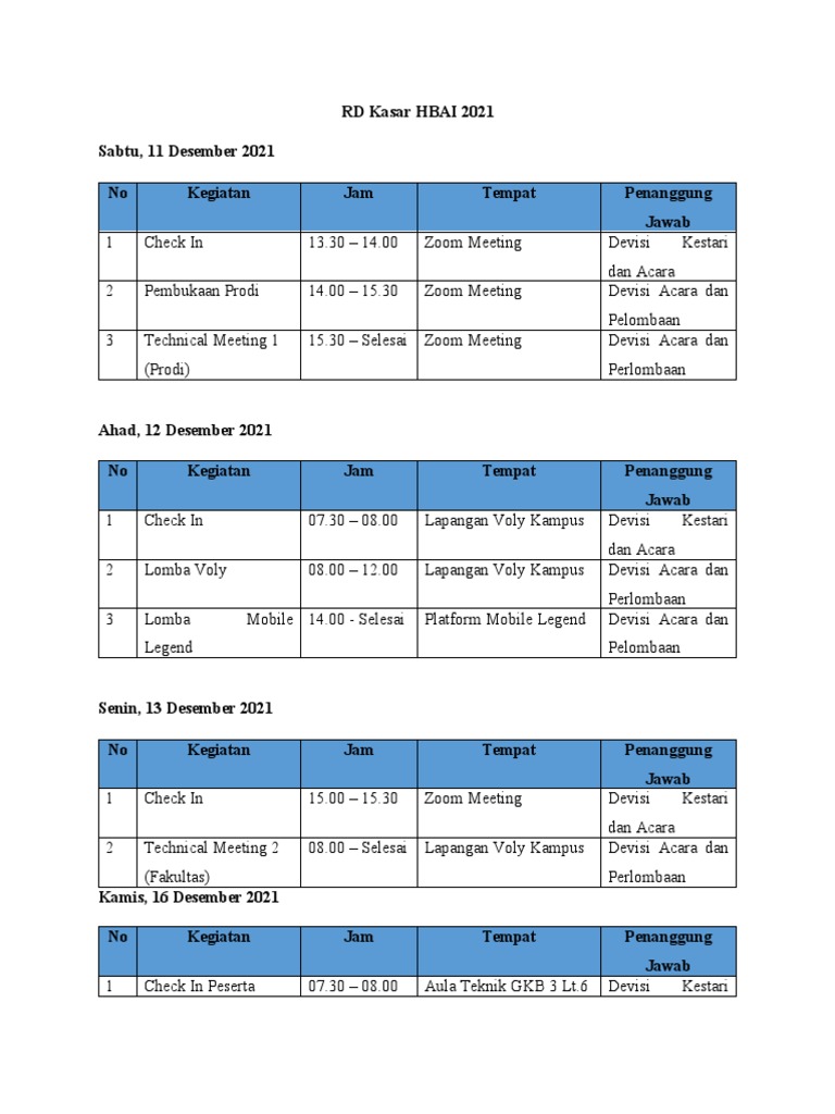 Jadwal Kegiatan HBAI 2021 | PDF