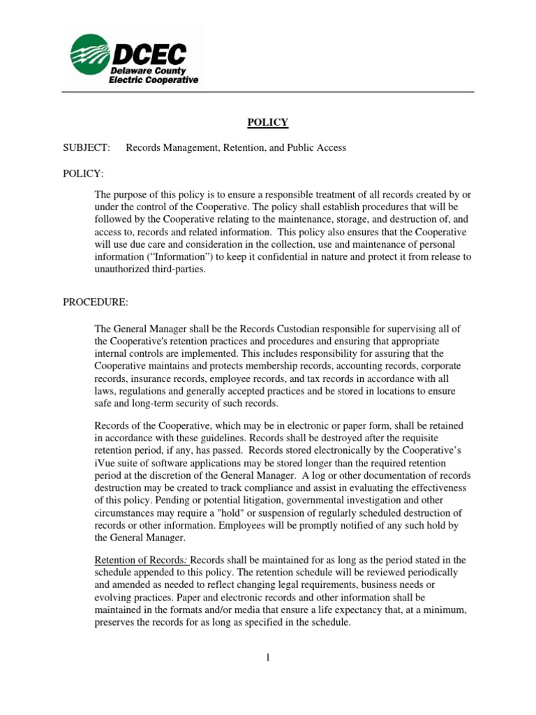 A Comprehensive Records Management Policy Ensuring Responsible