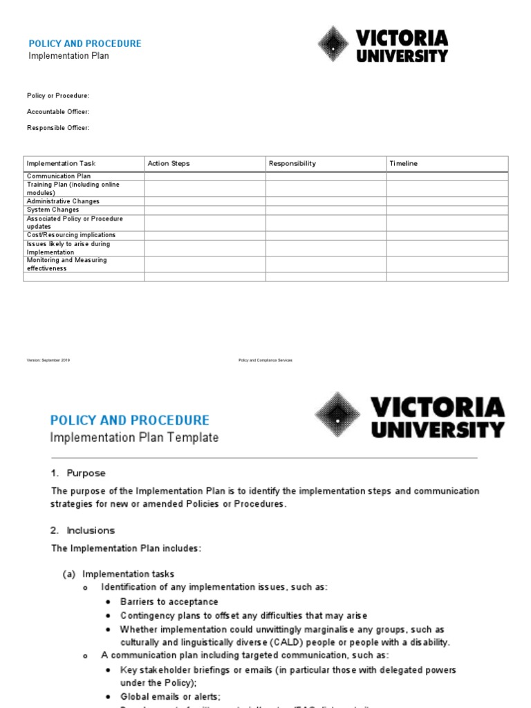 Policy Implementation Plan Template | PDF | Policy | Business