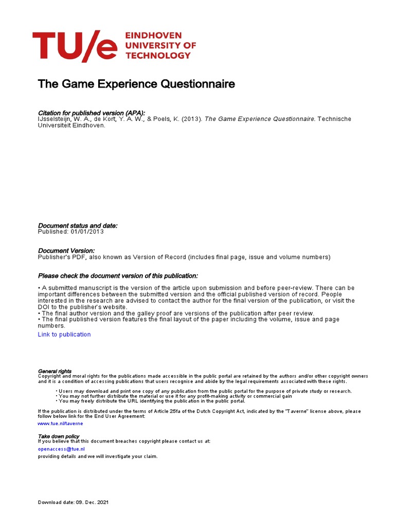 Game Experience Questionnaire English PDF Happiness Psychological