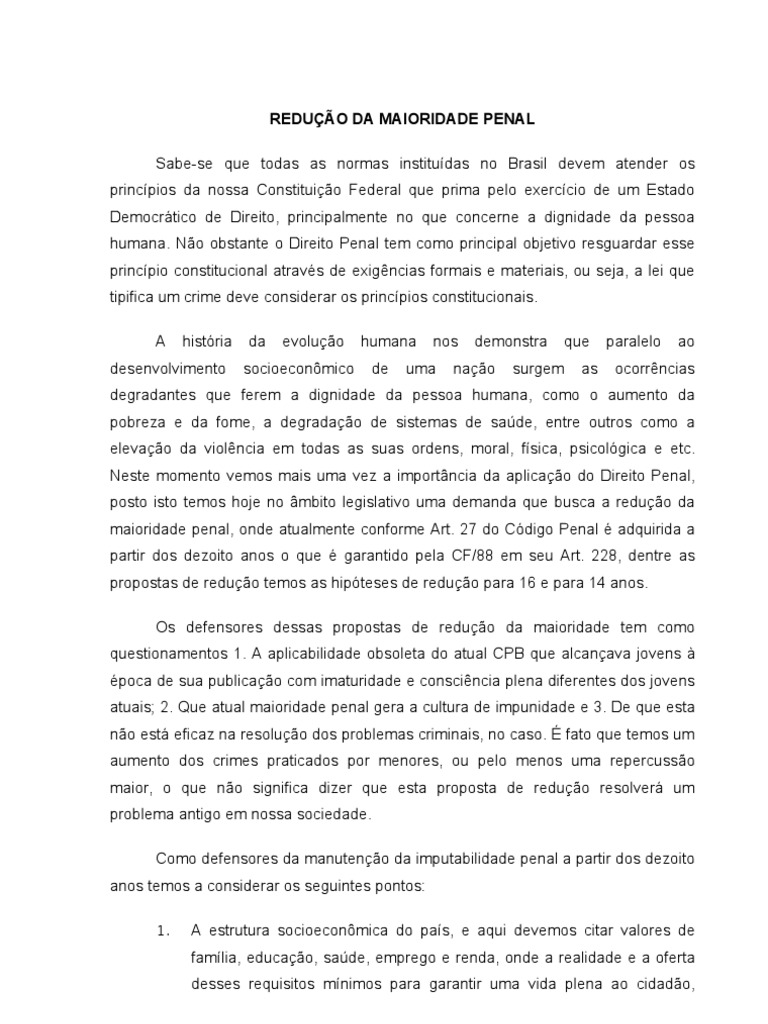 Redução da Maioridade Penal no Brasil | PDF | Direito Penal | Constituição